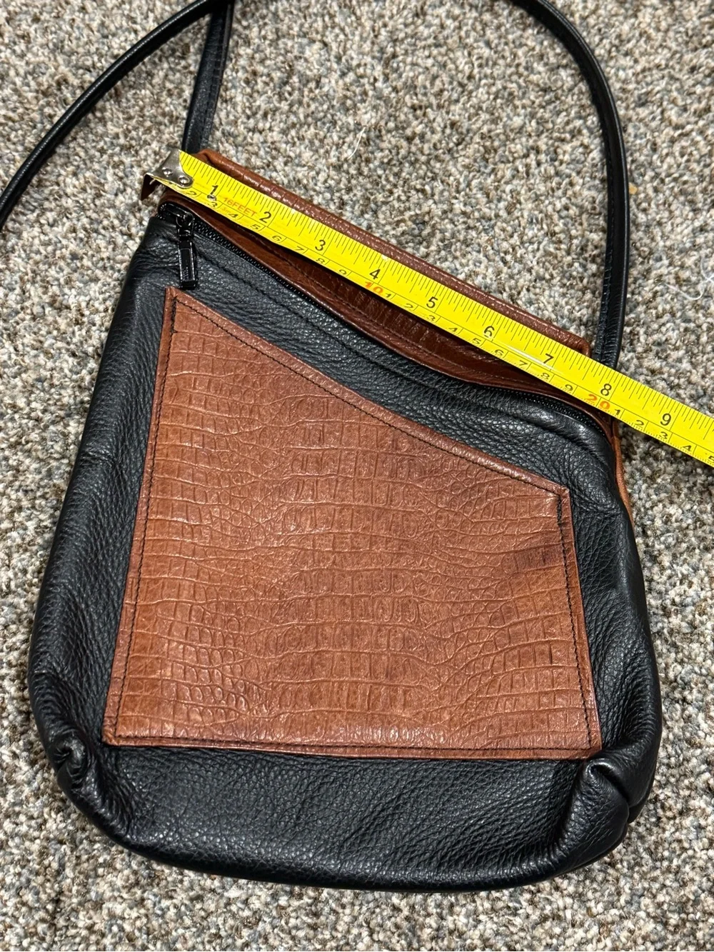 Thomas Leathers: Two-Tone Brown and Black Leather Crossbody Bag